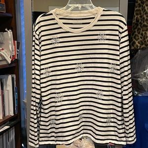 Long sleeve striped snowflake  T-shirt